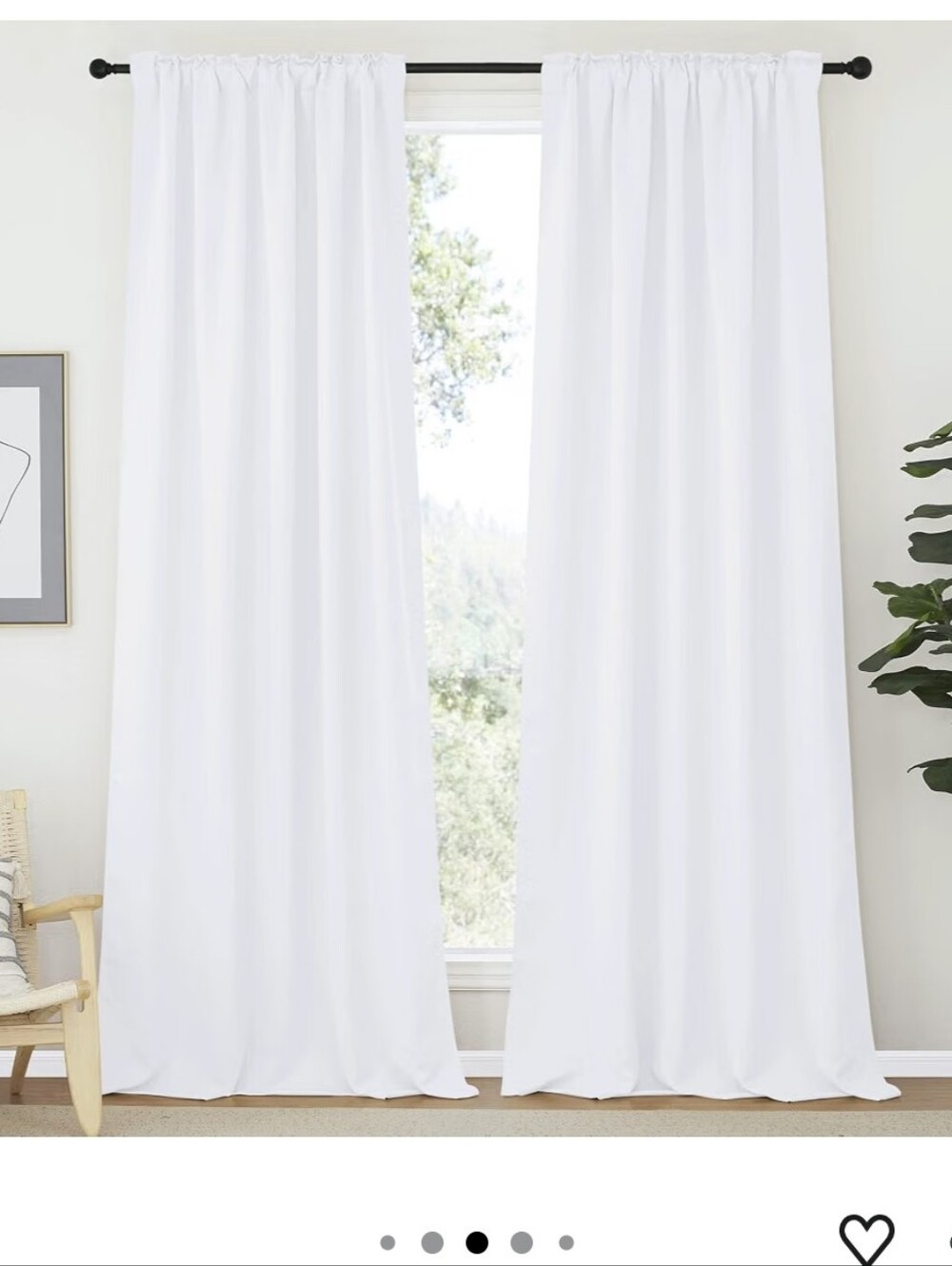 NICETOWN White Curtain Panels 52" W x 108"L  2 Pair - Window Treatment Curtains